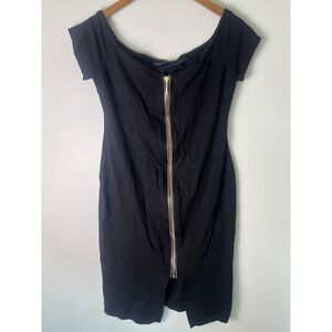 Haute Monde Mini Dress LG Black Front Zip Off Shoulder Bodycon Short Sleeve Chic
